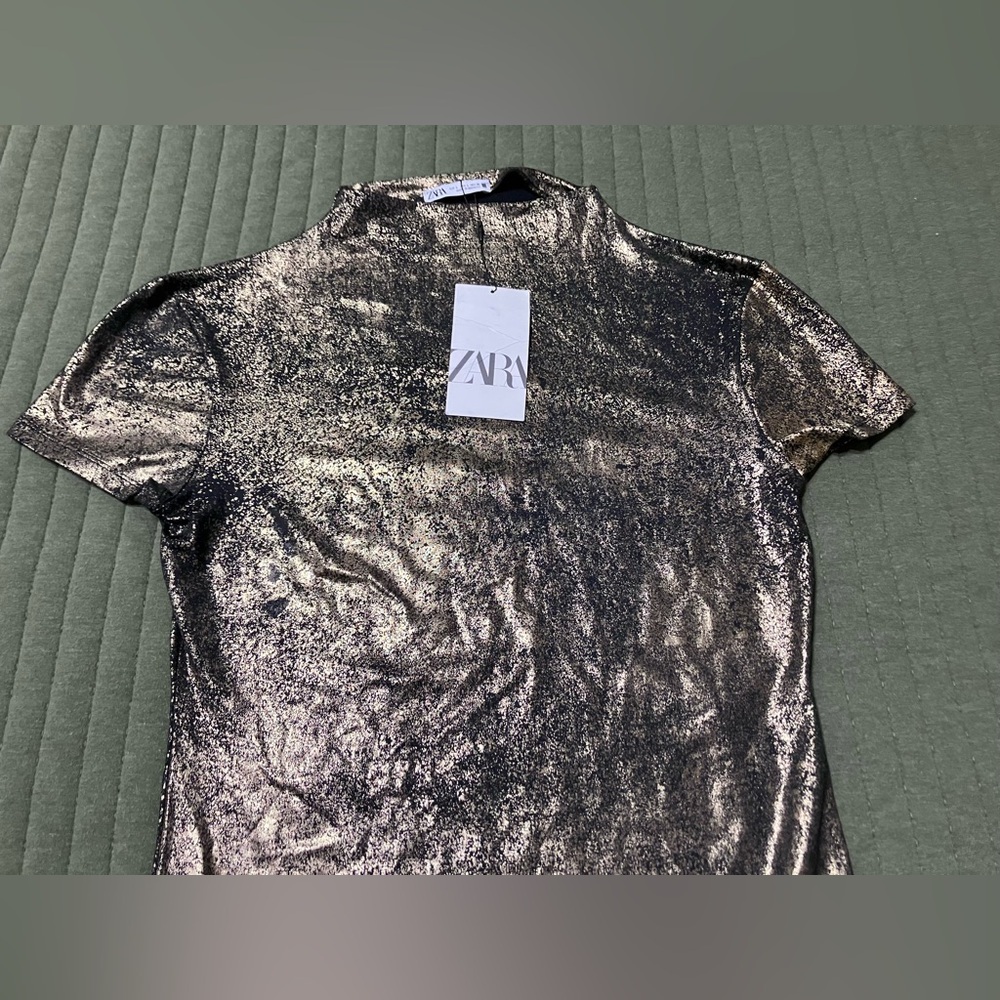 Zara Women's Metallic High Neck Bodysuit Short sleeve Gold - Picture 5 of 11